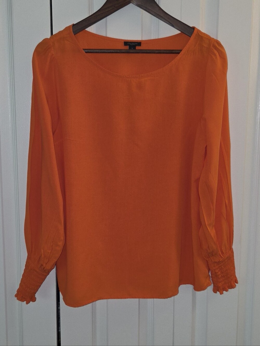 Ann Taylor Factory Orange Long-Sleeve Women's Blouse Women Size Lg